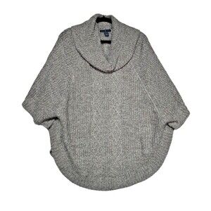 Women’s Size L/XL Karen Scott Cowl Neck Poncho Sweater Acrylic Tan Cable Knit